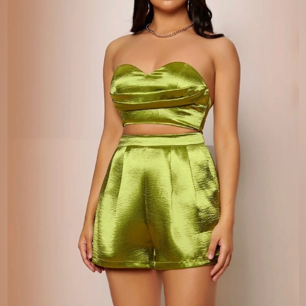 Silk Bandeau and High Waisted Shorts Set